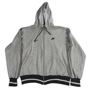 Y2K Nike Hoodie L Gray Full Zip Embroidered Swoosh Track Stripe Retro